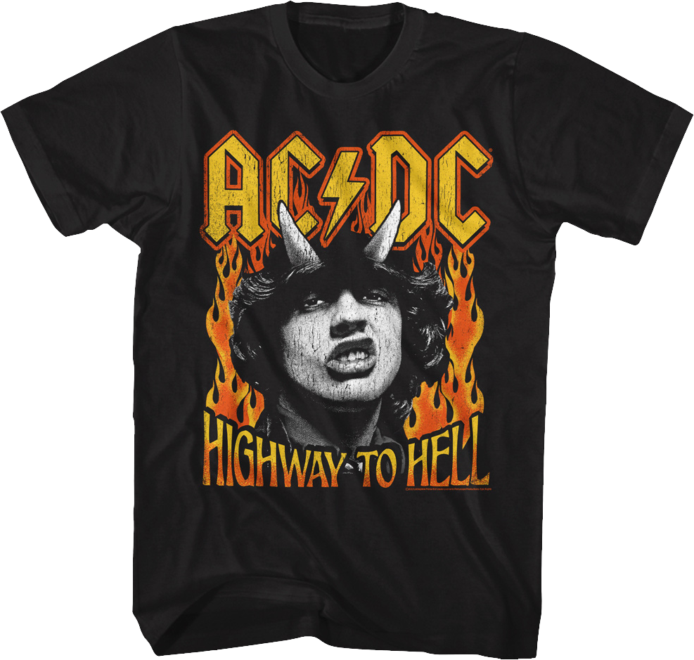 Angus Young Highway To Hell Flames ACDC Shirt