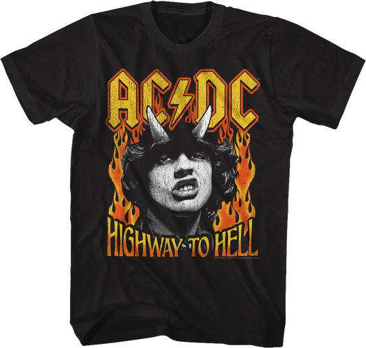 Angus Young Highway To Hell Flames ACDC Shirt