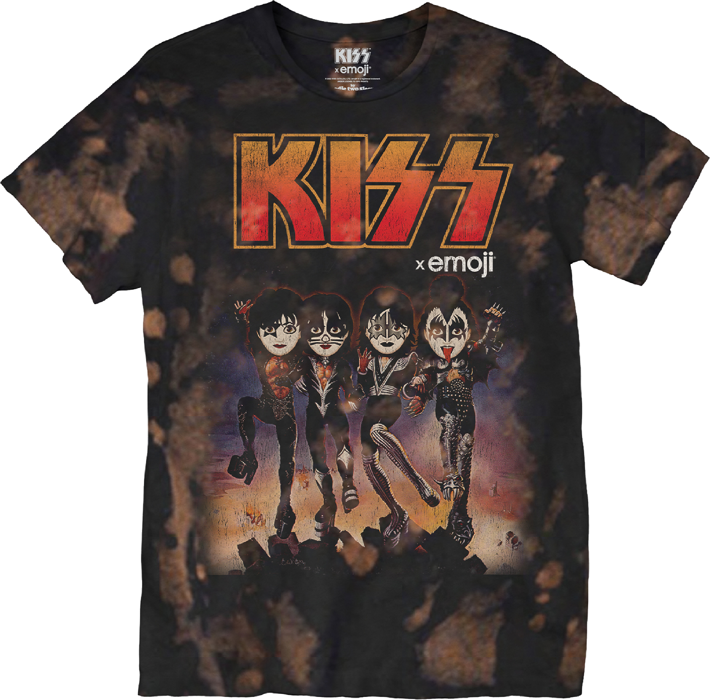 Bleached Tie Dye Emoji Destroyer KISS T-Shirt