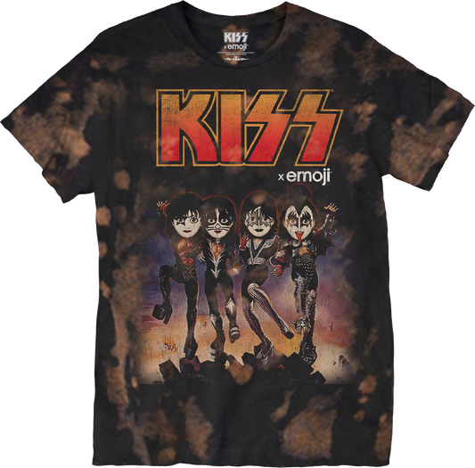 Bleached Tie Dye Emoji Destroyer KISS T-Shirt