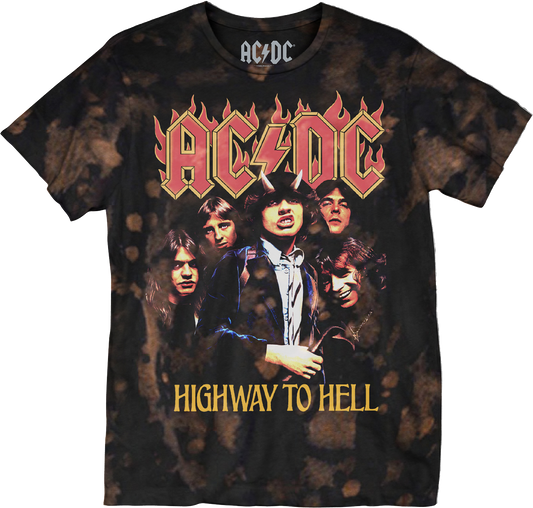 Bleached Tie Dye Highway To Hell ACDC T-Shirt