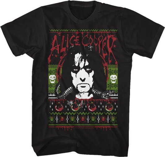 Faux Ugly Christmas Sweater Alice Cooper T-Shirt