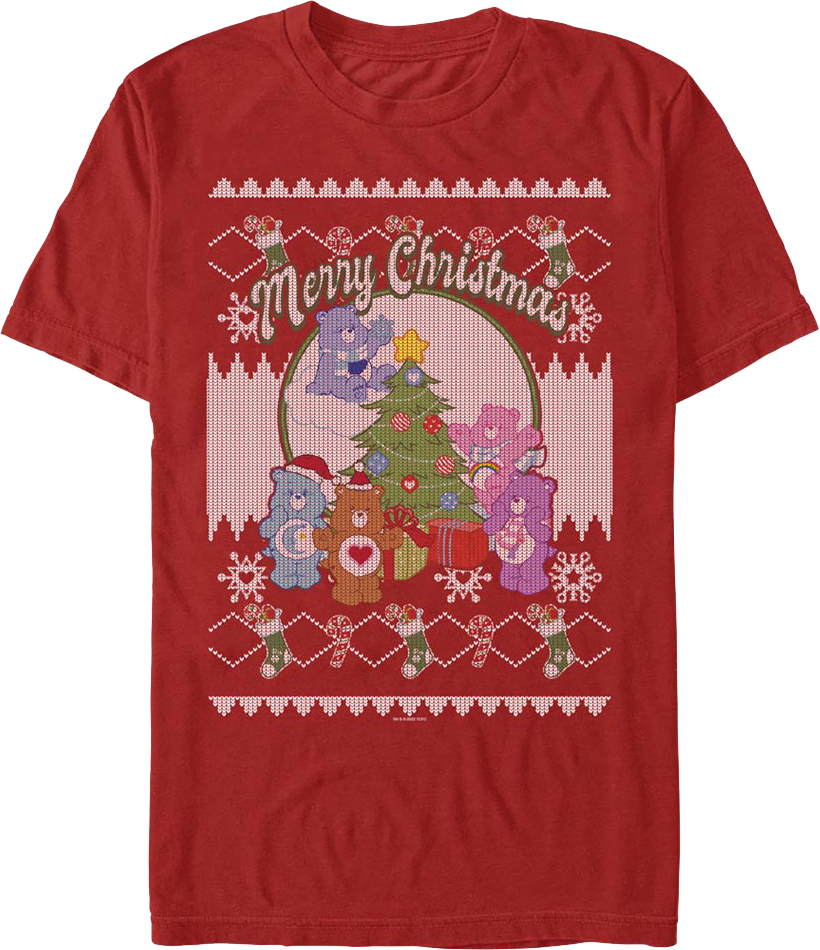 Merry Christmas Faux Ugly Sweater Care Bears T-Shirt