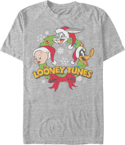 Porky Bugs Daffy Christmas Wreath Looney Tunes T-Shirt