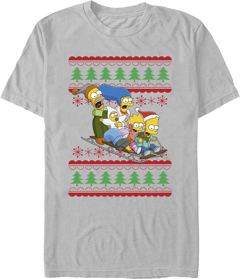 Sled Ride Faux Ugly Christmas Sweater Simpsons T-Shirt