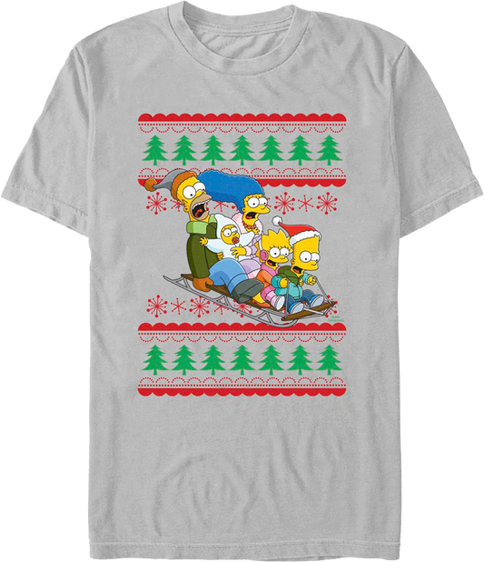 Sled Ride Faux Ugly Christmas Sweater Simpsons T-Shirt