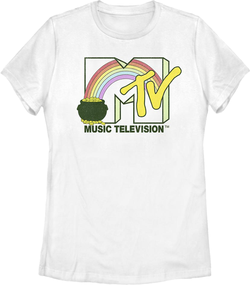 Womens Rainbow And Pot Of Gold Logo MTV Shirt